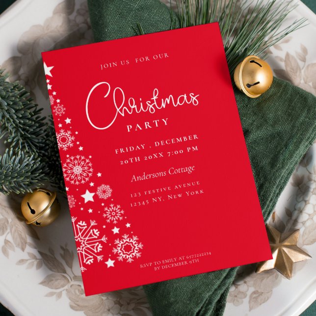 Invitation Festive Red Corporate fête de noël (Unique Festive bold Red Christmas tree Party Invitation )