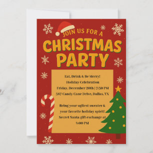 Invitation Festive Red & Gold Christmas Party - Ho
