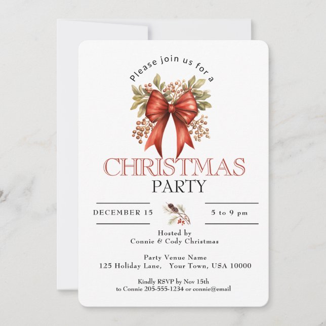 INVITATION FESTIVE RED VACANCES BOW CHRISTMAS PARTY (Devant)