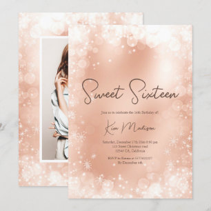 Invitation Festive rose or blanc neige élégante chic doux 16