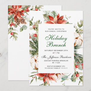 Invitation Festive Rouge Poinsettia Noël Brunch