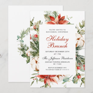 Invitation Festive Rouge Poinsettia Noël Brunch