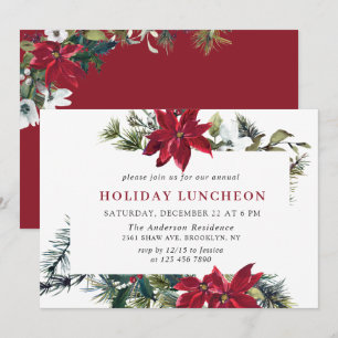 Invitation Festive Rouge Poinsettia Noël VACANCES DÉJEUNER