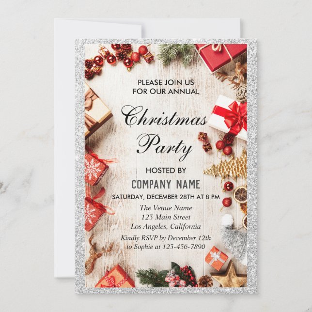 Invitation Festive Société Noël fête Parties scintillant en a (Devant)