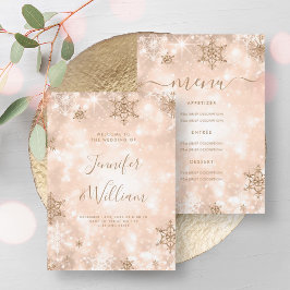 Invitation Festive Sparkle Rose Gold Winter Wedding Menu