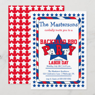 Invitation Festive Stars and Stripes Patriotic Labour Day BQ