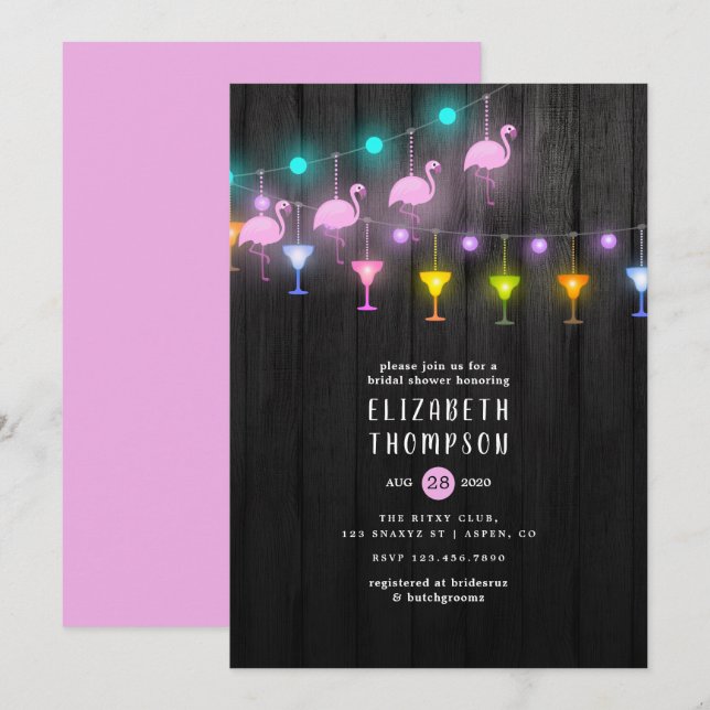 Invitation Festive String Lumières Fiesta Fête des mariées (Devant / Derrière)