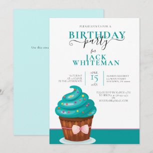 INVITATION FESTIVE TURQUOISE CUPCAKE ANNIVERSAIRE FÊTE INVITA