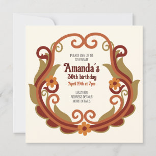 Invitation Festive vintage fleuri tourbillonnant anniversaire