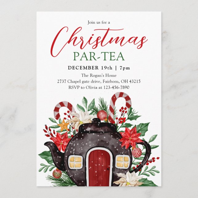 Invitation Festive Watercolor Christmas Tea Party  (Devant)