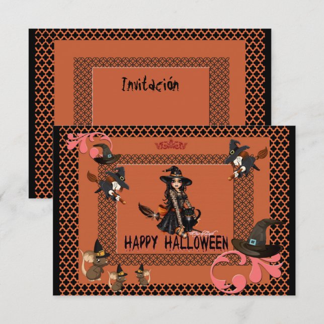 Invitation Festivité de sorcières en Halloween (Devant / Derrière)