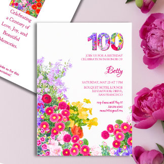Invitation Fête 100e anniversaire fleurs florales moderne 100