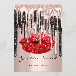 Invitation Fête 16ème Lèvres Rouges Baiser Rose Paillettes Go
