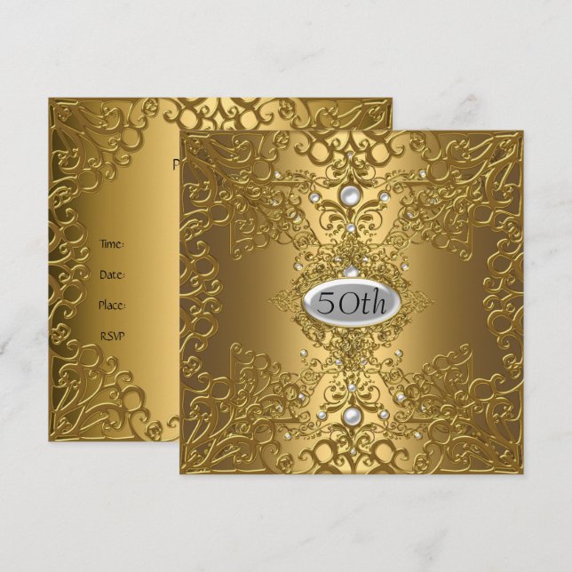 Invitation Fête 50e Anniversaire Anniversaire Or PartyJewel (Devant / Derrière)