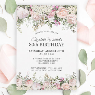 Invitation Fête 80e anniversaire des Roses roses rose fémin