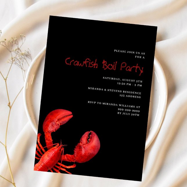 Invitation Fête à ébullition de langouste rouge homard noir (Créateur téléchargé)