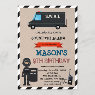 Invitation fête à thème d'anniversaire police SWAT