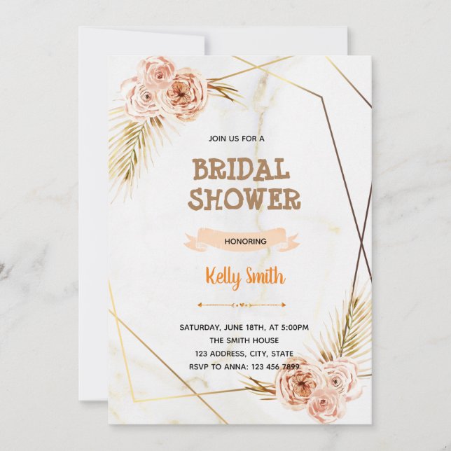 Invitation Fête à thème rose en marbre doré (Devant)