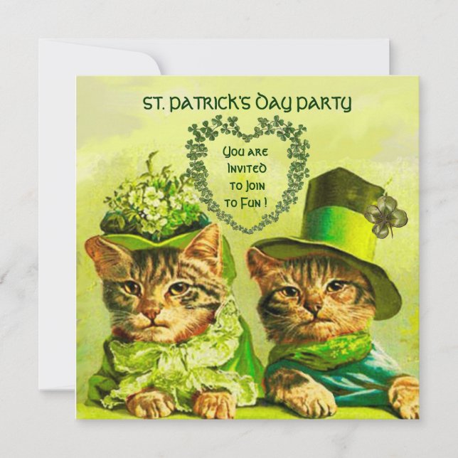 INVITATION FÊTE À THÈME ST-PATRICK CHATS IRLANDAIS DE STYLE A (Devant)