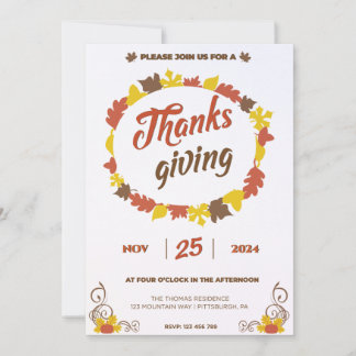 Invitation Fête abondante en Feuilles Citrouilles feuillus su