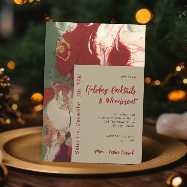 Invitation Fête Abstraite Peinte Contemporaine (A contemporary holiday party invitation with sophistication and elegant artistry.)