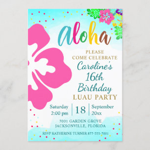 Invitation Fête Aloha Luau Anniversaire Tropical Hibiscus