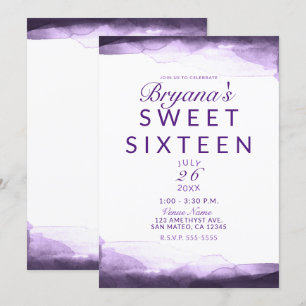 Invitation Fête Améthyste Moderne et Chic de 16 Ans au Plum