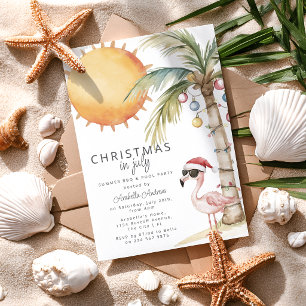 Invitation Fête Amusante Flamant Rose Noël En Juillet