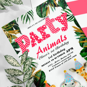 Invitation Fête Animaux Wild Safari Rose Fille Anniversaire