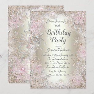 Invitation Fête Anniversaire Beige or Pink Winter Wonderland