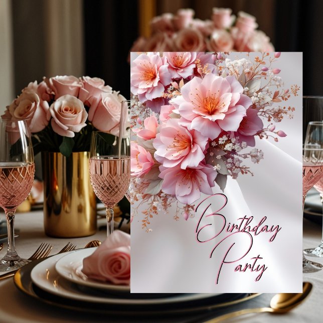 Invitation Fête Anniversaire Blush Rose Lilac Fleurs Soie Bla (Créateur téléchargé)