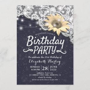 Invitation Fête Anniversaire Chic dentelle Tournesols Chaînes