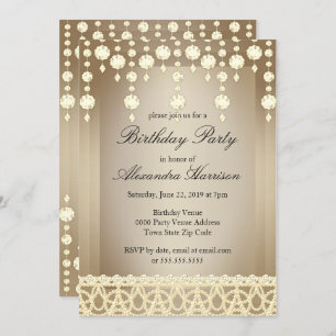 Invitation Fête Anniversaire Cristal Beige Sepia Diamond