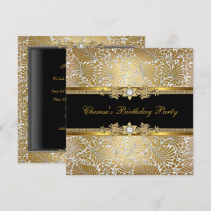 Invitation Fête Anniversaire Damask Or Noir Blanc Diamant
