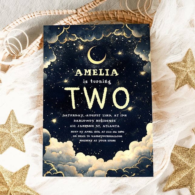 Invitation Fête Anniversaire de enfant céleste des étoiles Ga (Stars Galaxy Celestial Kids Birthday Party Invitation)