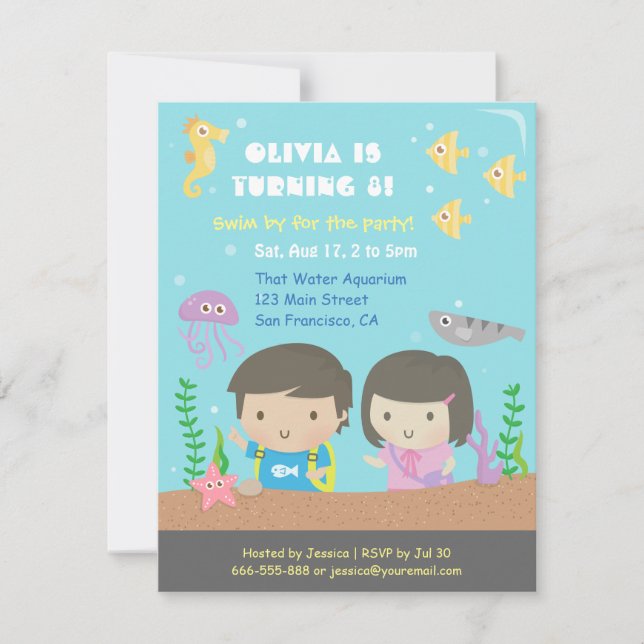 Invitation Fête Anniversaire de enfant de l'aquarium aquatiqu (Devant)