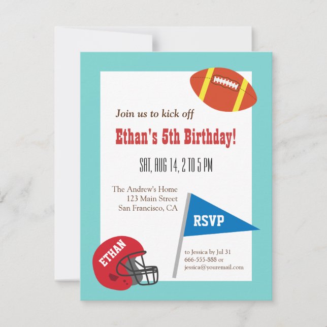 Invitation Fête Anniversaire de enfant du casque de football (Devant)