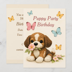 Invitation Fête Anniversaire Floral Papillon Chiot
