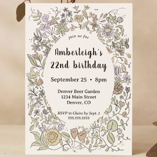 Invitation Fête Anniversaire florale à main fantaisie