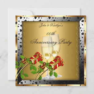 Invitation Fête Anniversaire Gold Red Rose Floral