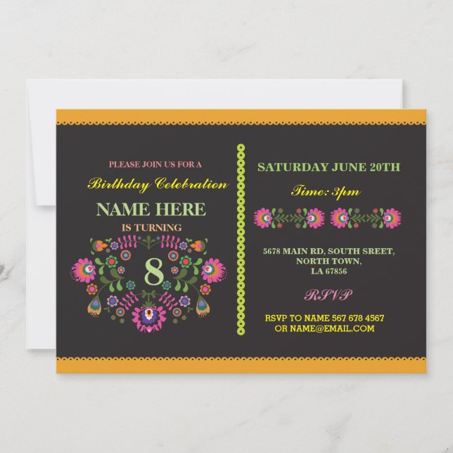 Invitation Fête Anniversaire mexicain modèle Floral Invitatio (Devant)