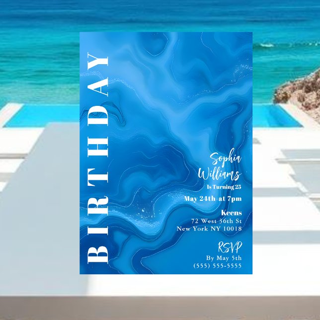 Invitation Fête Anniversaire Moonstone Blue (Birthday Party Moonstone Blue Invitation)