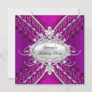 Invitation Fête Anniversaire Perles de diamant Plum violet Pl