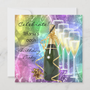 Invitation Fête Anniversaire Pink Blue Gold Champagne
