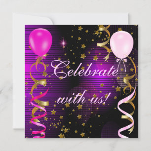 Invitation Fête Anniversaire Pink Purple Stars