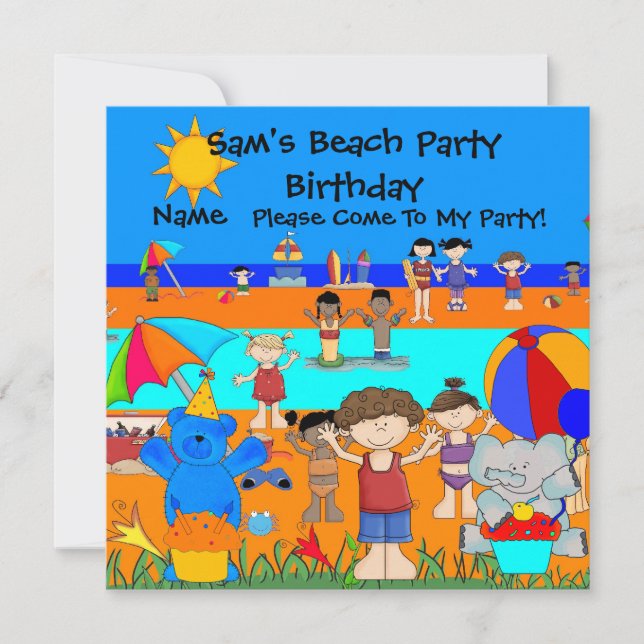Invitation fête Anniversaire Plage Garçon Fille En (Devant)
