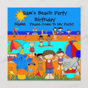 Invitation fête Anniversaire Plage Garçon Fille En