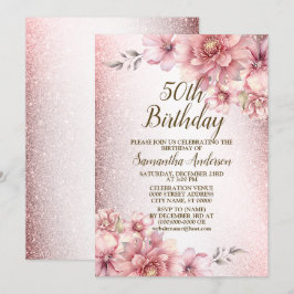 Invitation Fête Anniversaire rose Parties scintillant Fleurs 