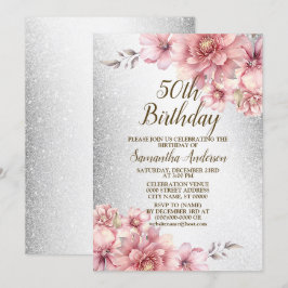Invitation Fête Anniversaire rose Parties scintillant Fleurs 