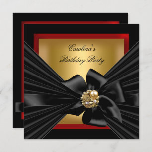 Invitation Fête Anniversaire Rouge or noir Bow